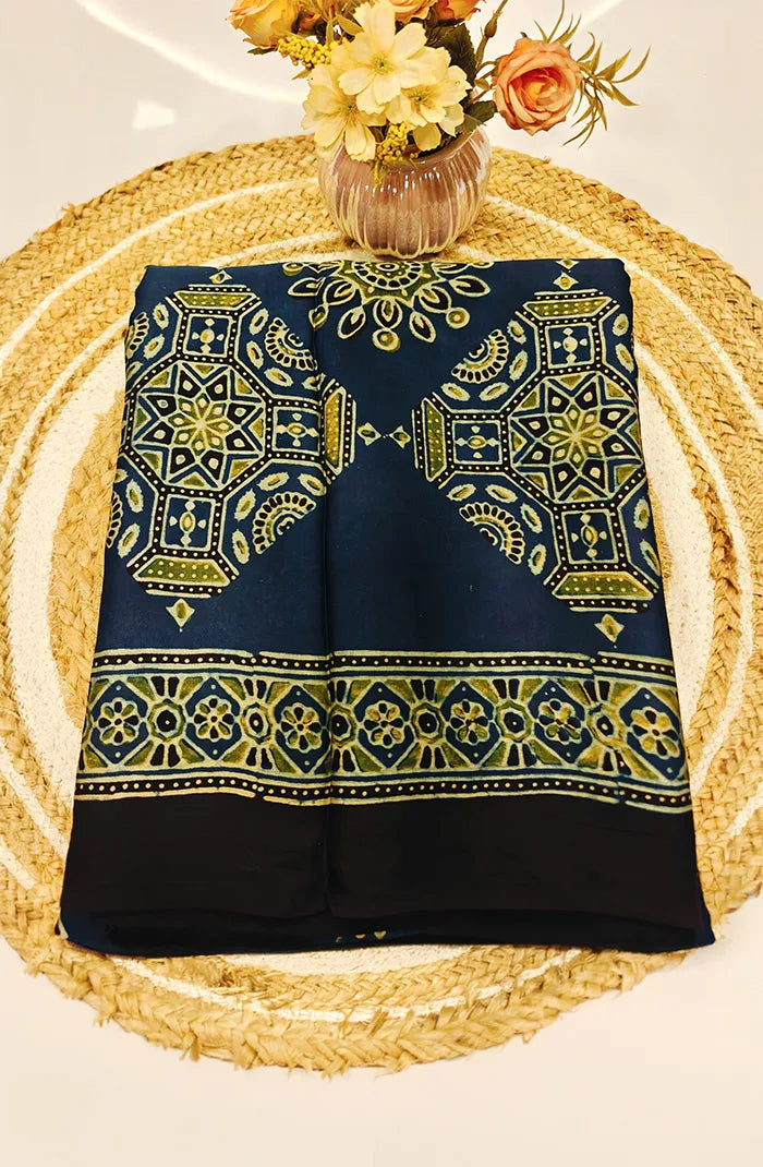 Modal Silk with Ajrakh Handblock Print Saree 10