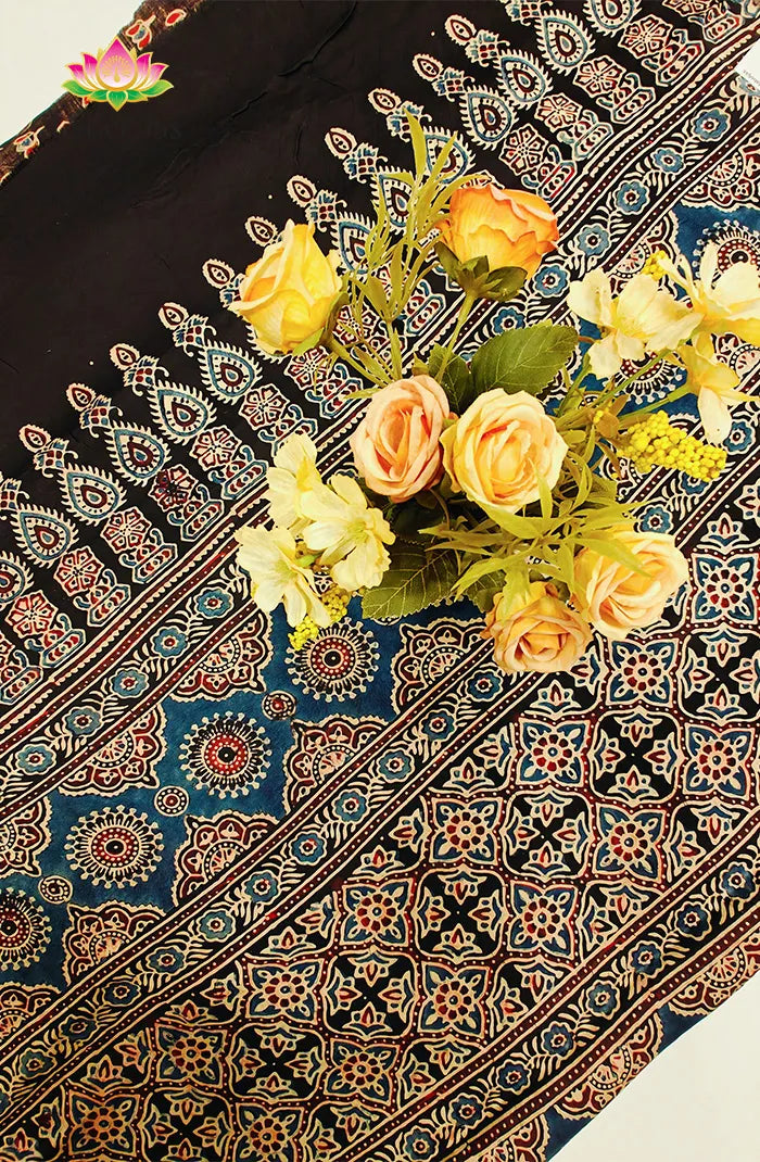 Modal Silk with Ajrakh Handblock Print Saree 4 Secondary image