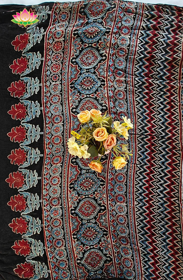 Modal silk with Bandini and Ajrakh Saree 3 Secondary image