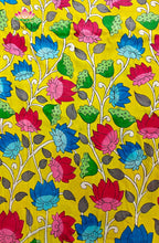 Premium Bangalore Silk Hand-Painted Pen Kalamkari -Yellow floral