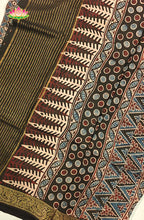 Dola Silk Saree with Ajrakh Handblock Print