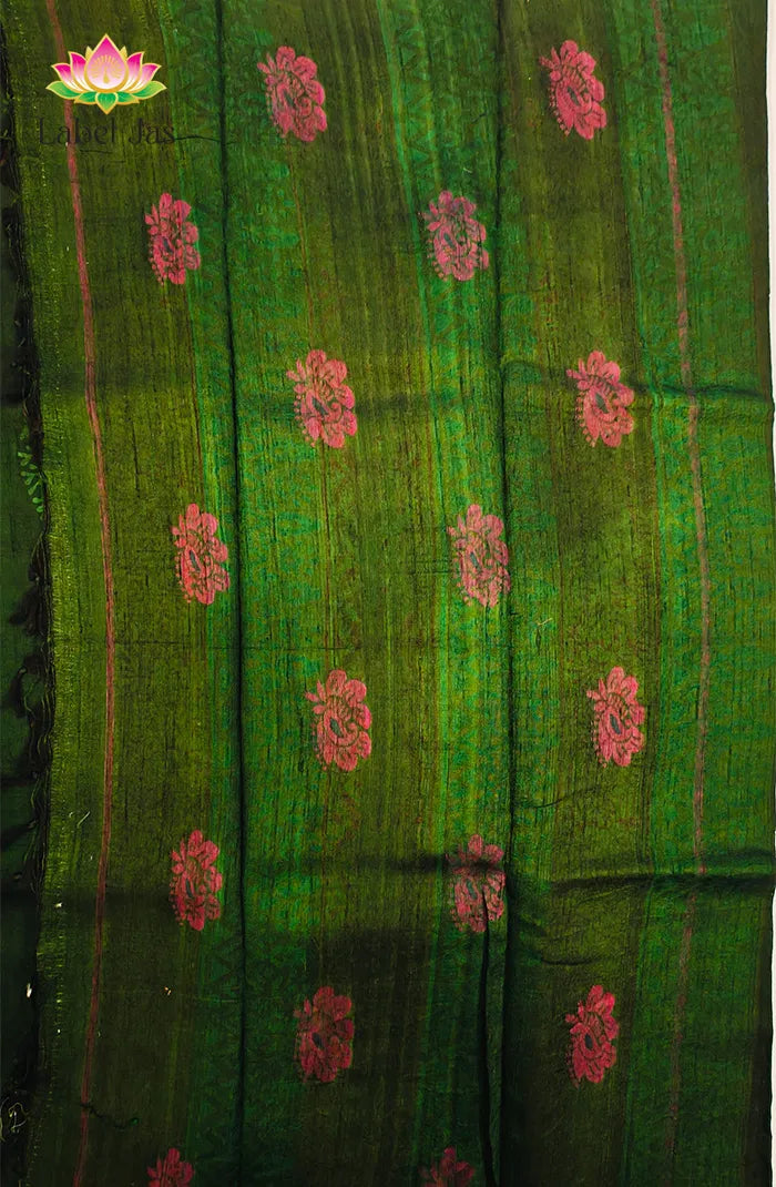 Premium Dupion Silk saree with block print 3