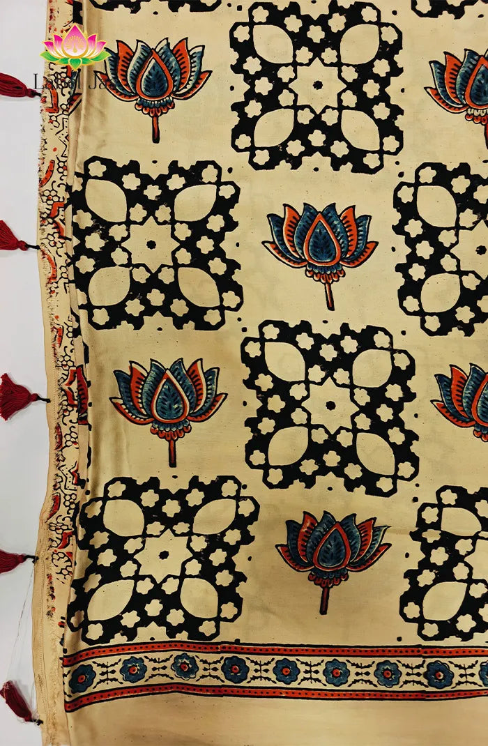 Modal Silk with Ajrakh Handblock Print Saree 3