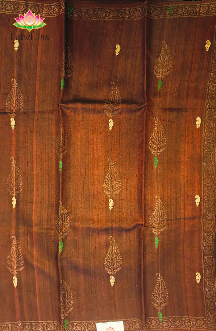 Premium Dupion Silk saree with block print 4