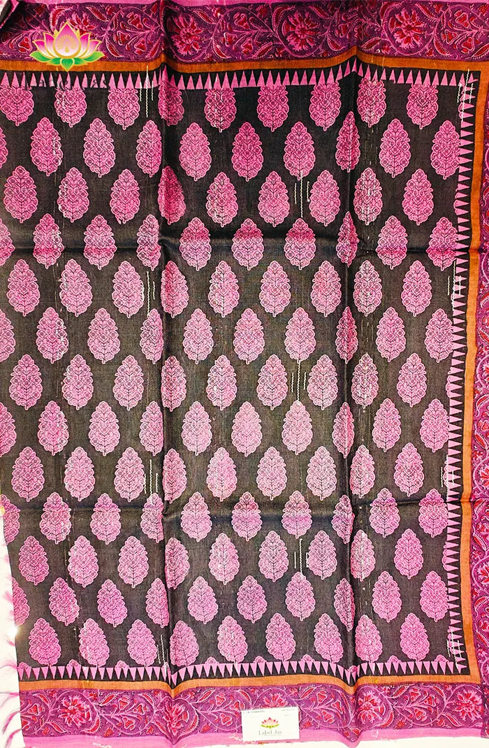 Premium Dupion Silk saree with block print 2 Secondary image
