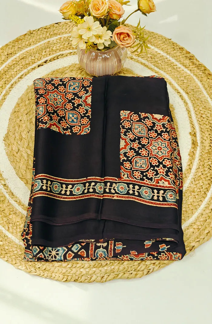Modal Silk with Ajrakh Handblock Print Saree 6
