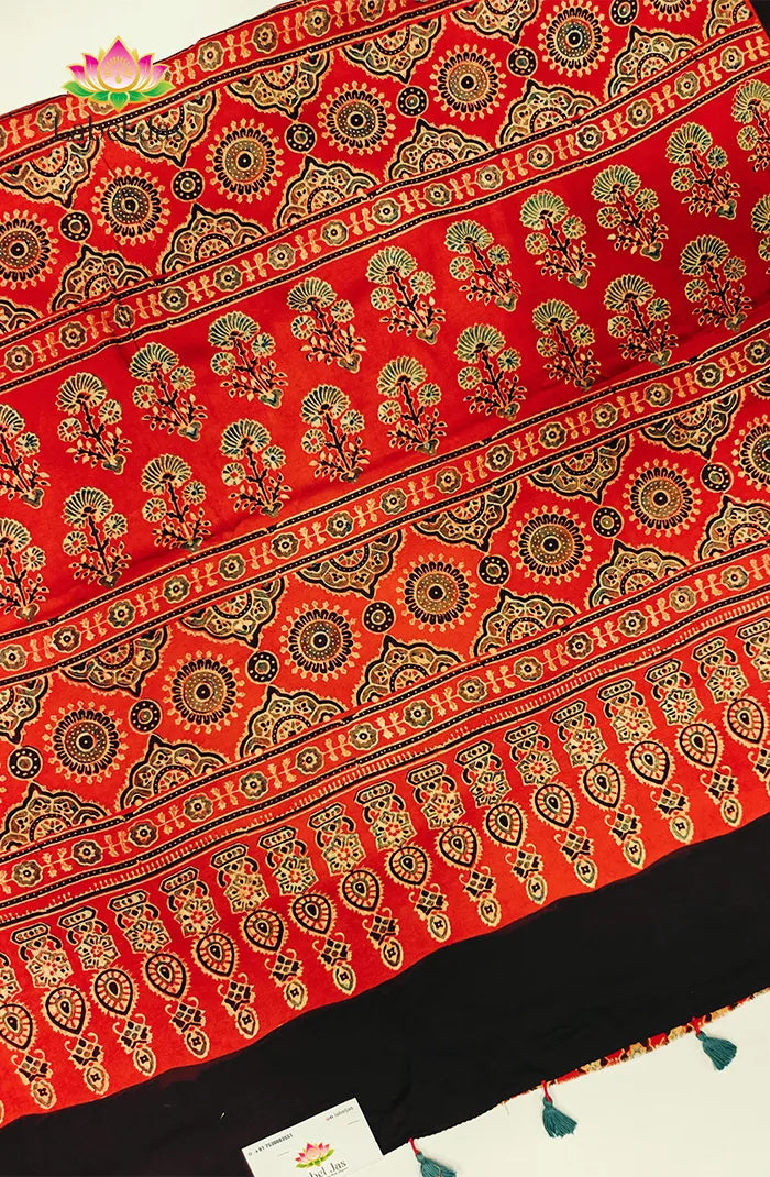Modal Silk with Ajrakh Handblock Print Saree 7