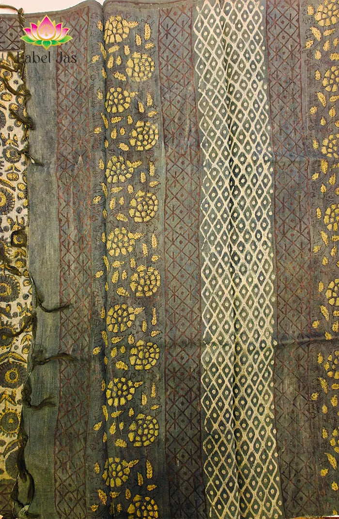 Premium Dupion Silk saree with block print 5