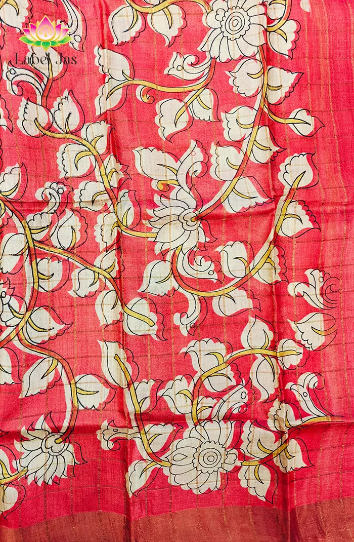 Yellow Zari Checked Tussar Saree