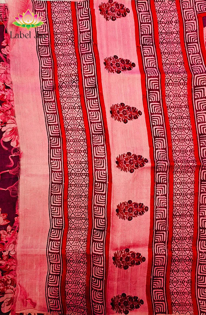 Premium Dupion Silk saree with block print 9