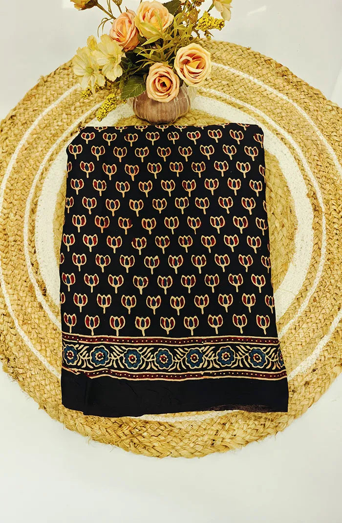 Modal Silk with Ajrakh Handblock Print Saree 4 Main image