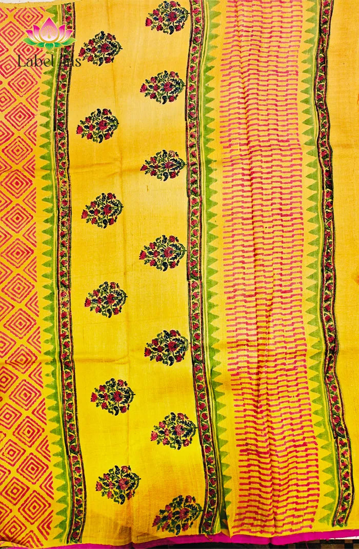 Premium Dupion Silk saree with block print 1