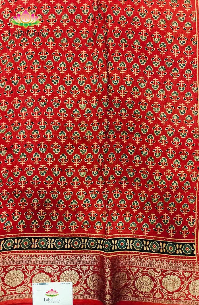 Dola Silk Saree with Ajrakh Handblock Print 2