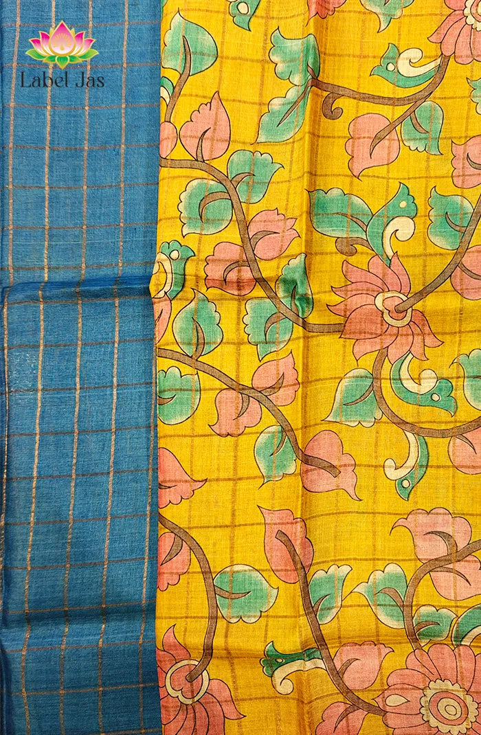 Blue Zari Checked Tussar Saree