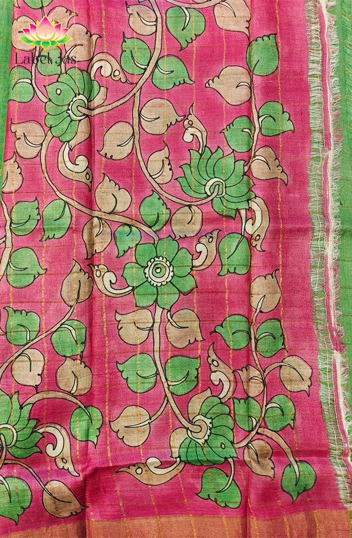 Green Zari Checked Tussar Saree