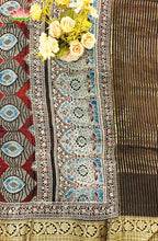 Dola Silk Saree with Ajrakh Handblock Print 6
