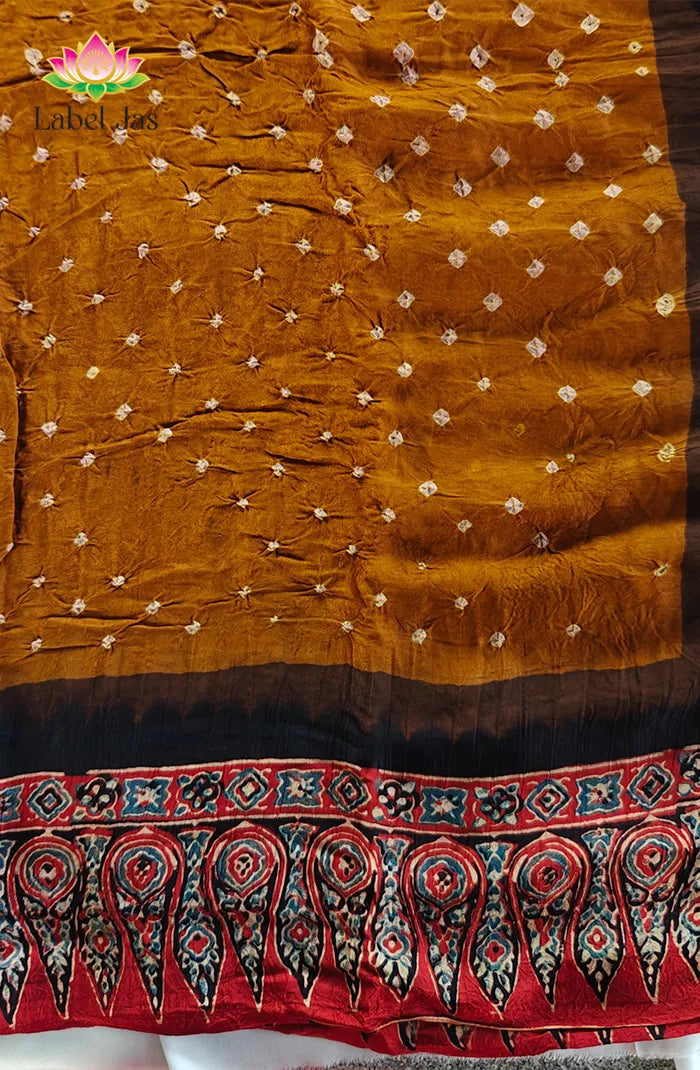 Modal silk with Bandini and Ajrakh Saree 1