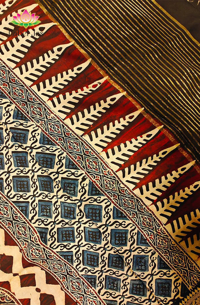 Dola Silk Saree with Ajrakh Handblock Print 9