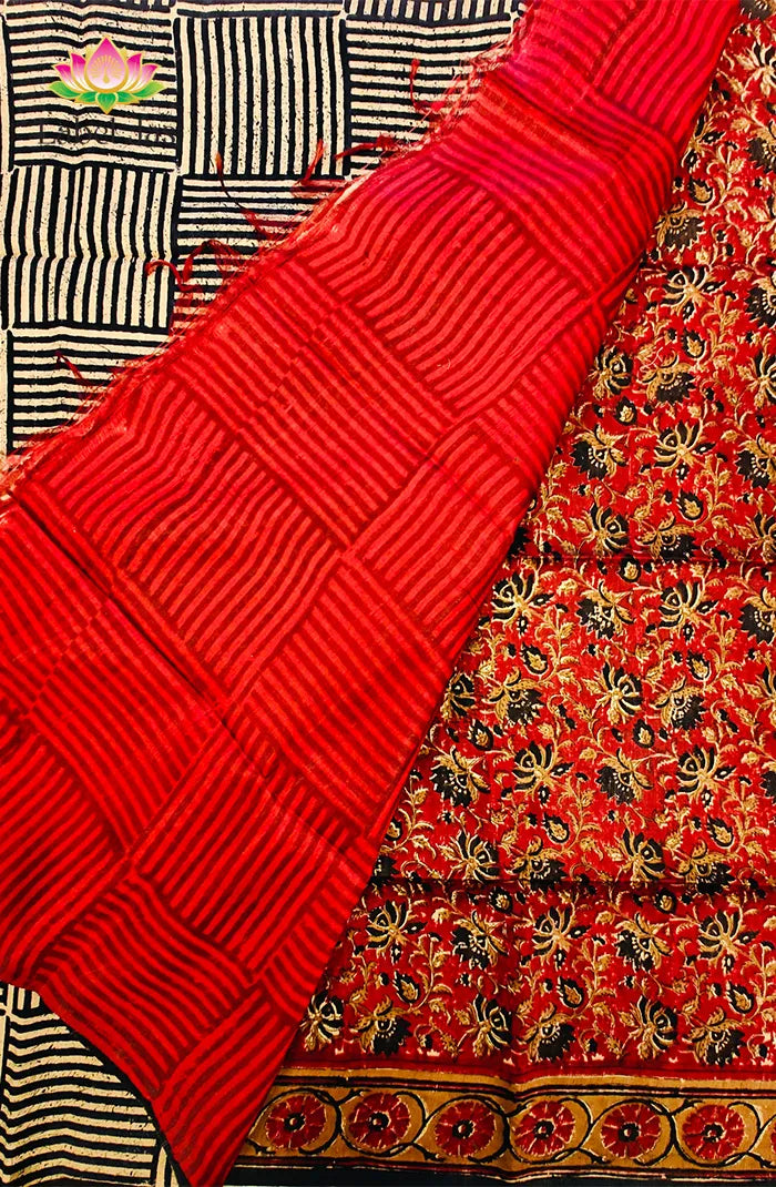 Premium Dupion Silk saree with block print 8