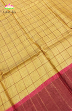 Yellow Zari Checked Tussar Saree