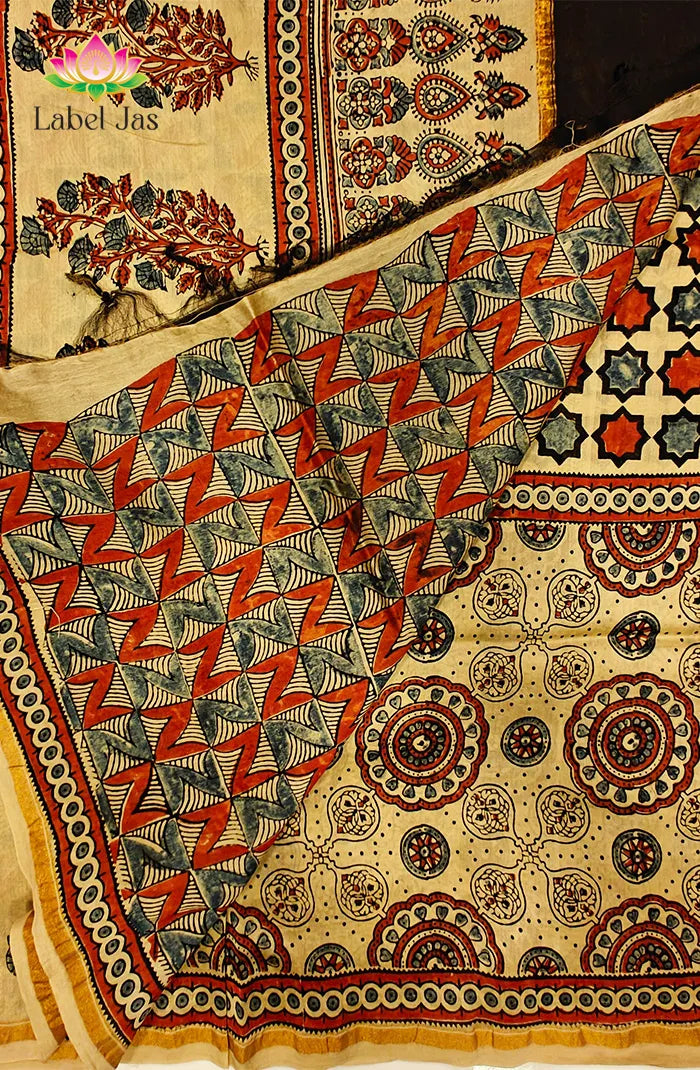 Ajrakh X Chanderi Saree 4