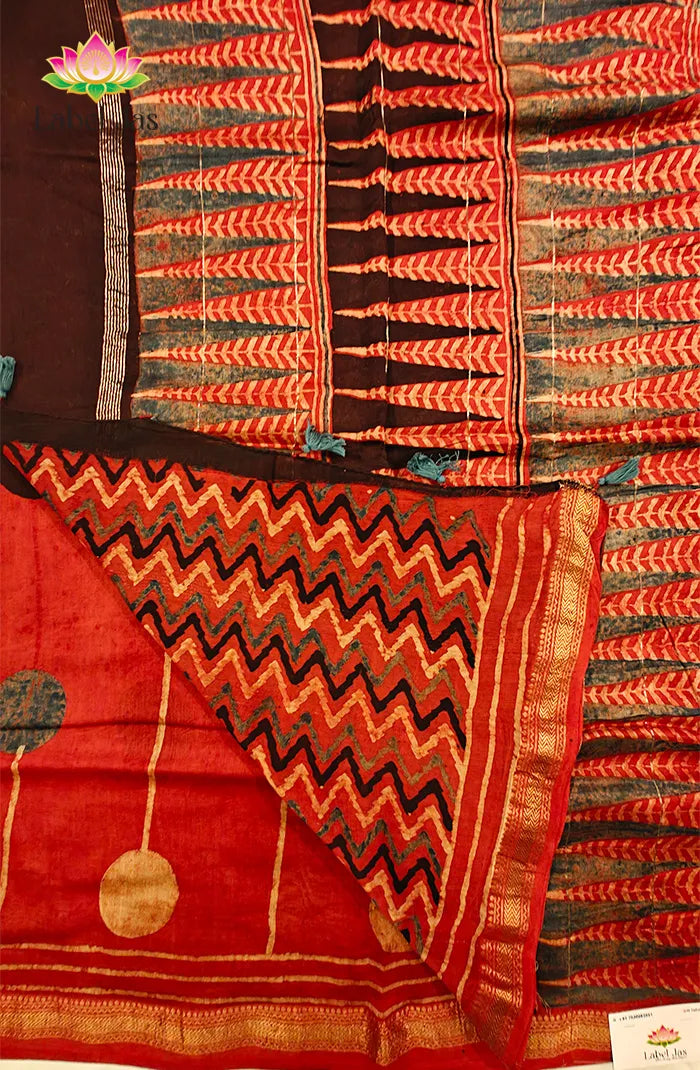 Premium Maheshwari Silk Saree with Ajrakh 1