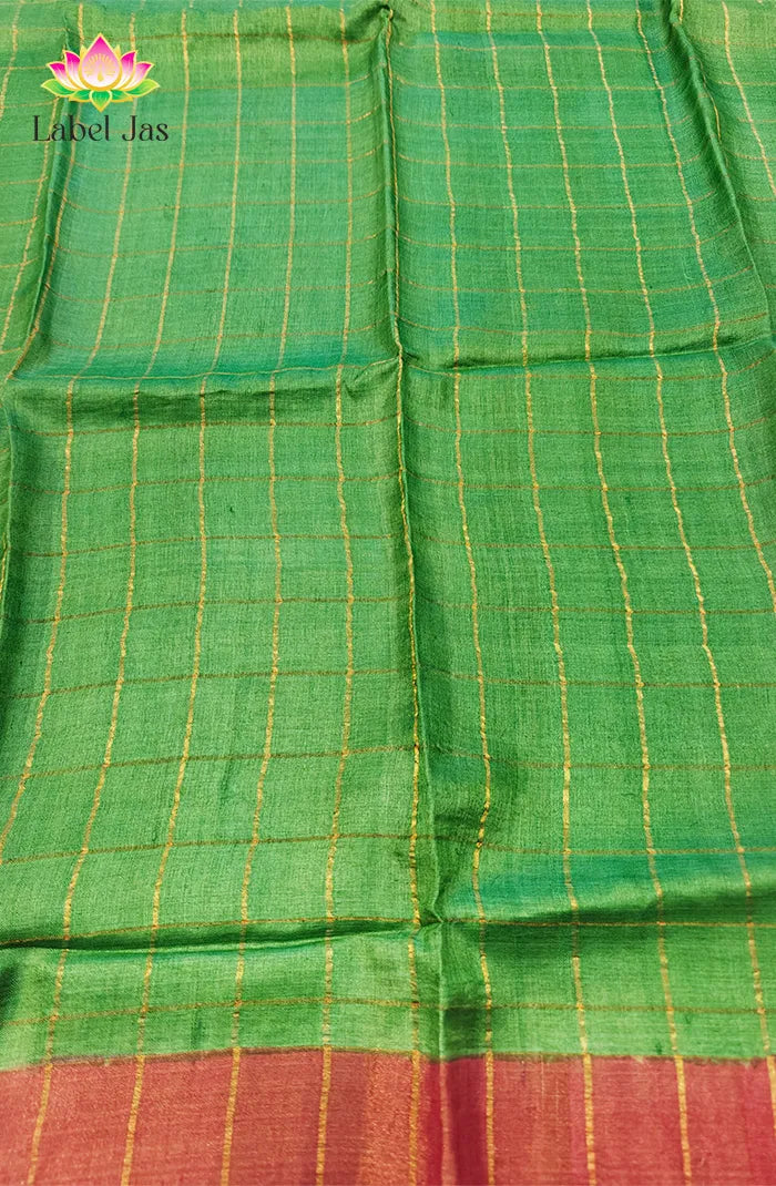 Green Zari Checked Tussar Saree