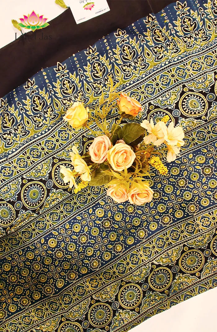 Modal Silk with Ajrakh Handblock Print Saree 10
