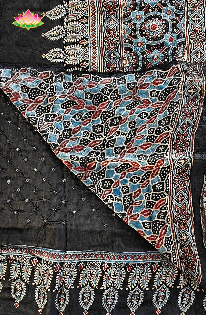 Modal silk with Bandini and Ajrakh Saree 2
