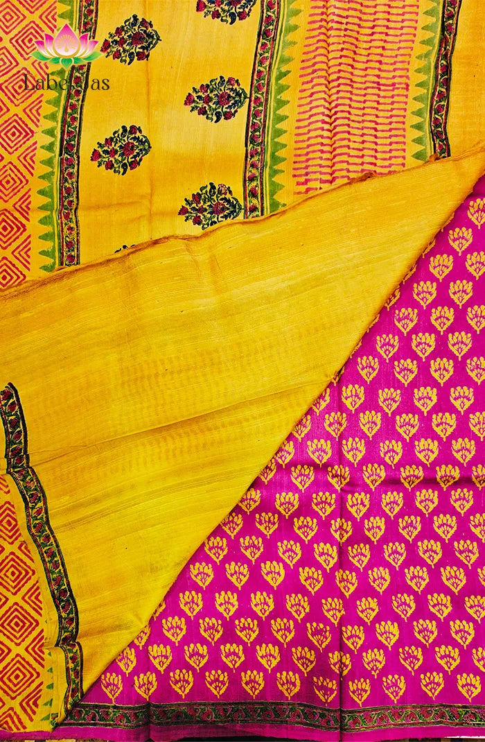 Premium Dupion Silk saree with block print 1