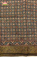 Dola Silk Saree with Ajrakh Handblock Print