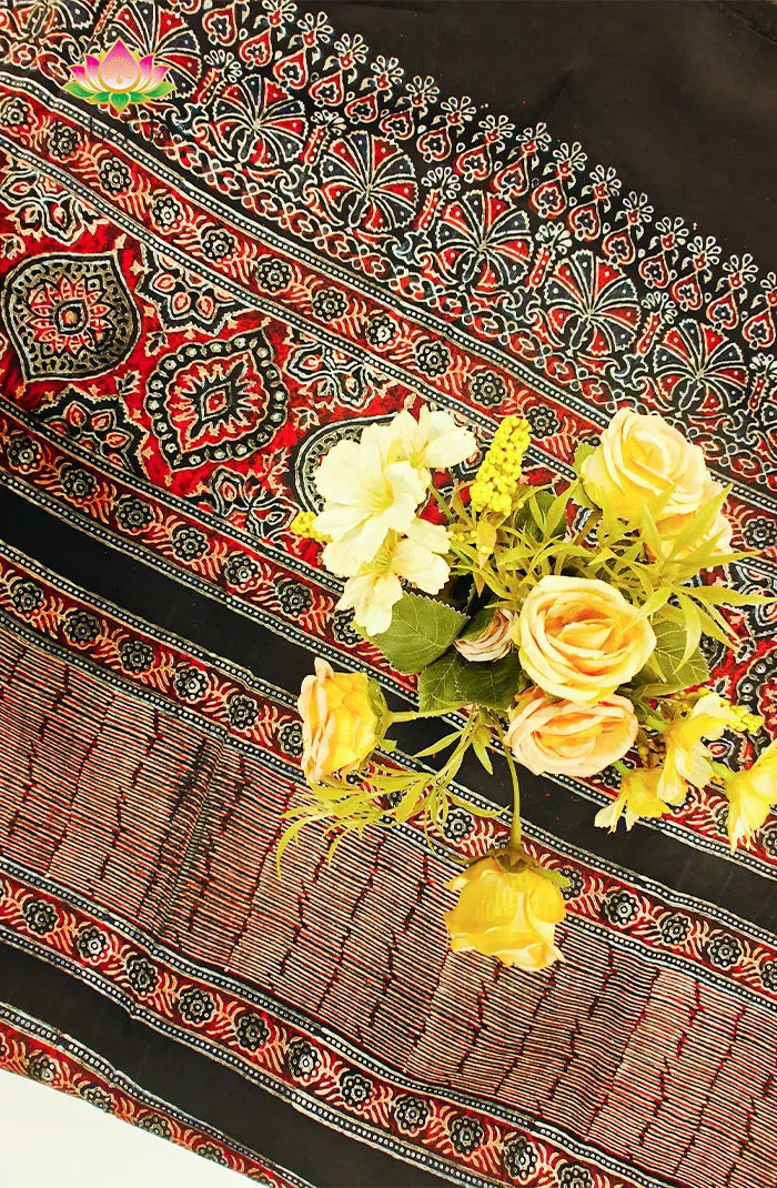 Modal Silk with Ajrakh Handblock Print Saree 5 Secondary image