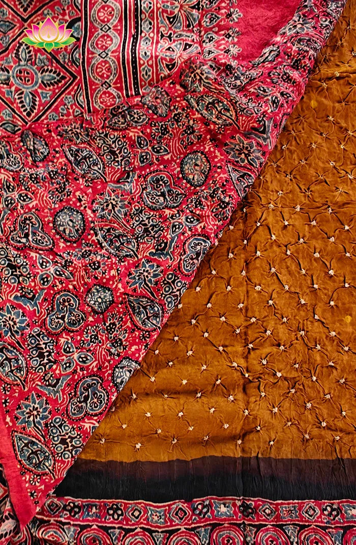 Modal silk with Bandini and Ajrakh Saree 1