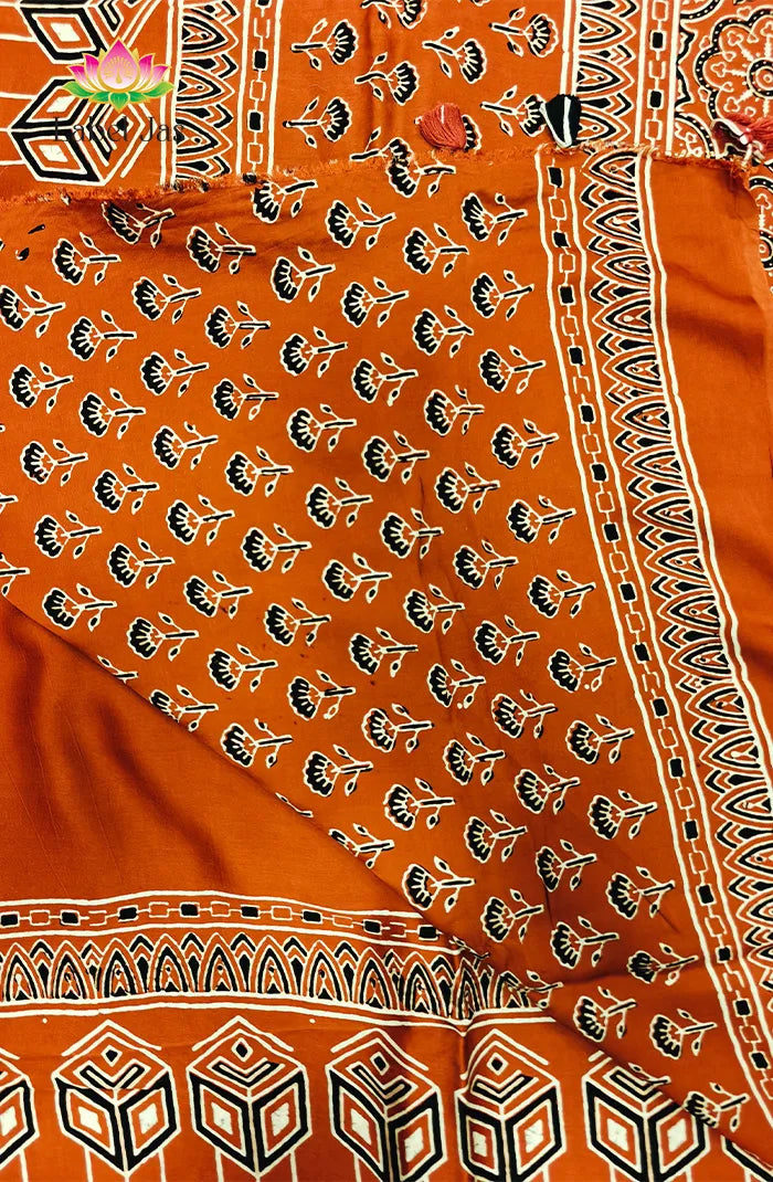Modal Silk with Ajrakh Handblock Print Saree 9