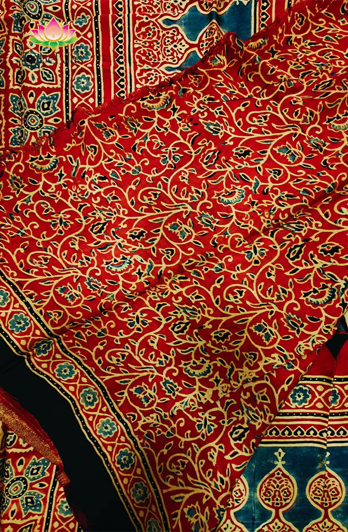 Modal Silk with Ajrakh Handblock Print Saree 8