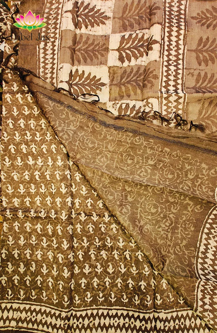 Premium Dupion Silk saree with block print 6