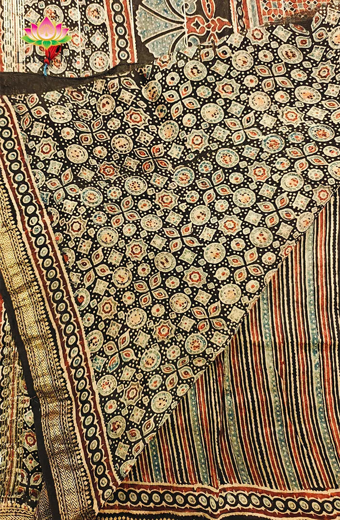 Premium Maheshwari Silk Saree with Ajrakh 7