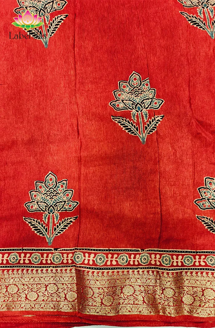 Dola Silk Saree with Ajrakh Handblock Print 5