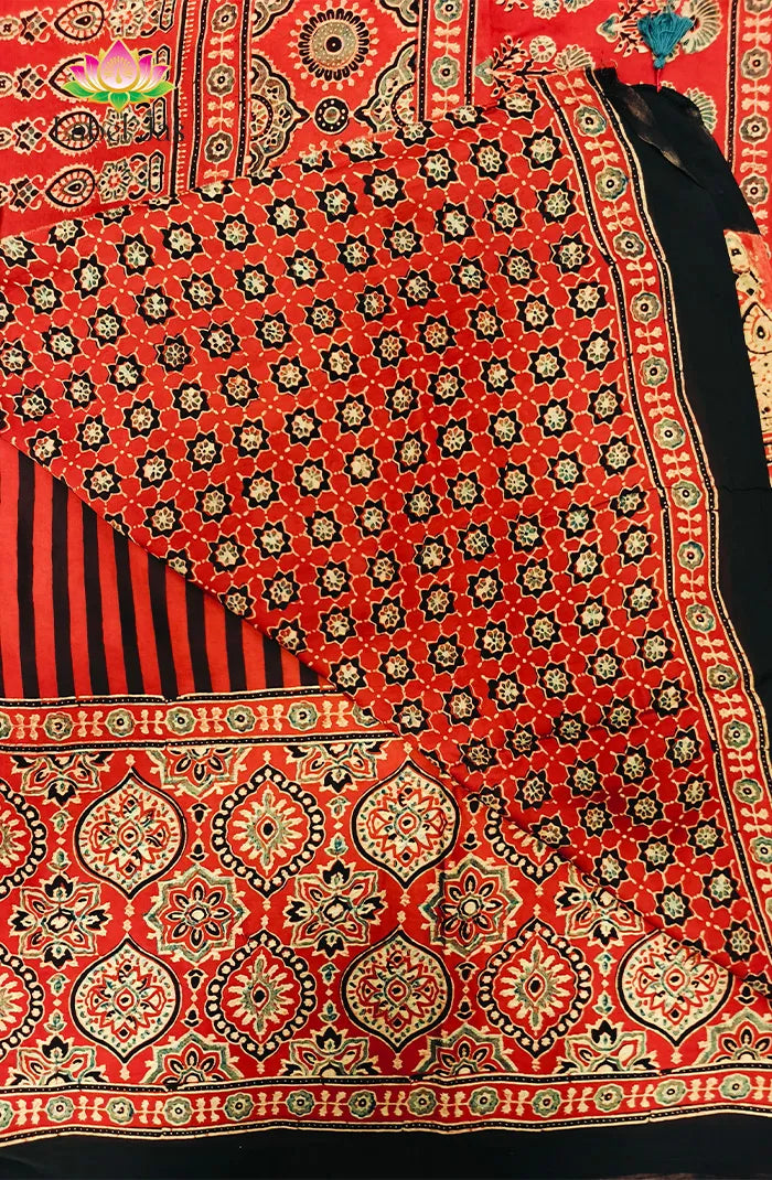 Modal Silk with Ajrakh Handblock Print Saree 7