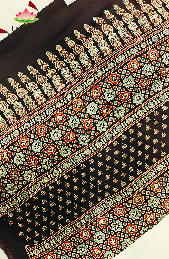 Modal Silk with Ajrakh Handblock Print Saree 6
