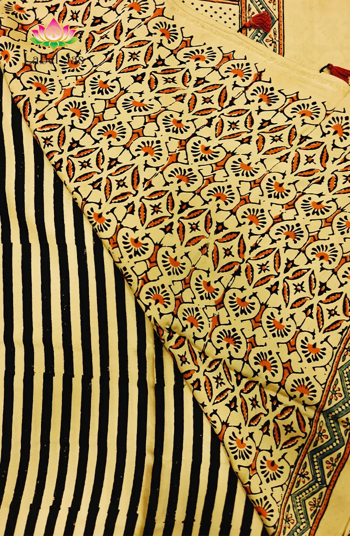 Modal Silk with Ajrakh Handblock Print Saree 2